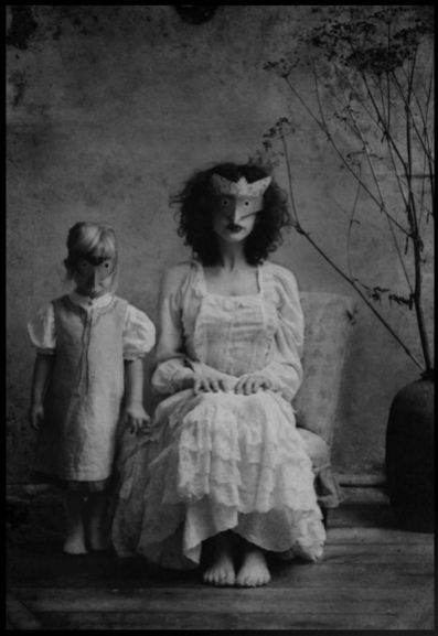 mask vintage woman and girl