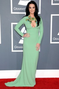 Katy Perry at the Grammys - courtesy of vogue - 2013 - gucci dress in mint green