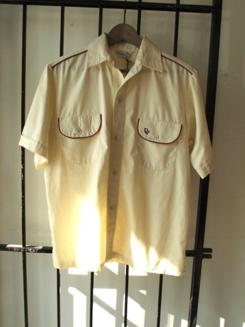 1960s Vintage Mens Christian Dior Cream Summer Shirt with Ruby Red Ribbing