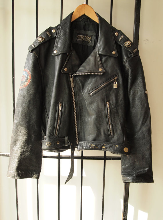 1970S Psychedelic Lucifer Rising Esoteric Occult Black Leather Motorcycle Jacket- The Eye of Faith