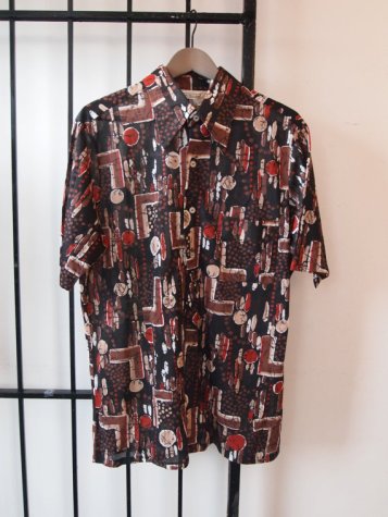 1970s Vintage Mens SEARS DIsco Tribal Graphic All Over Print Surf Shirt