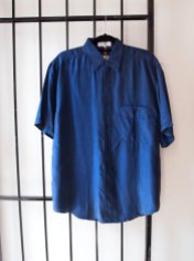 Classic Vintage Mens Oversized Navy Blue Silk Summer Shirt