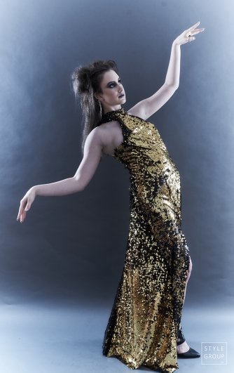 The Eye of Faith- Fashion Design- Black and Gold Reversible Sequin Evening Gown