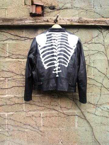 The Eye of Faith {Vintage} Blog Shop - Mens Vintage Repurposed Handpainted Skeleton Bones One of a Kind Black Leather Motorcycle Jacket-2